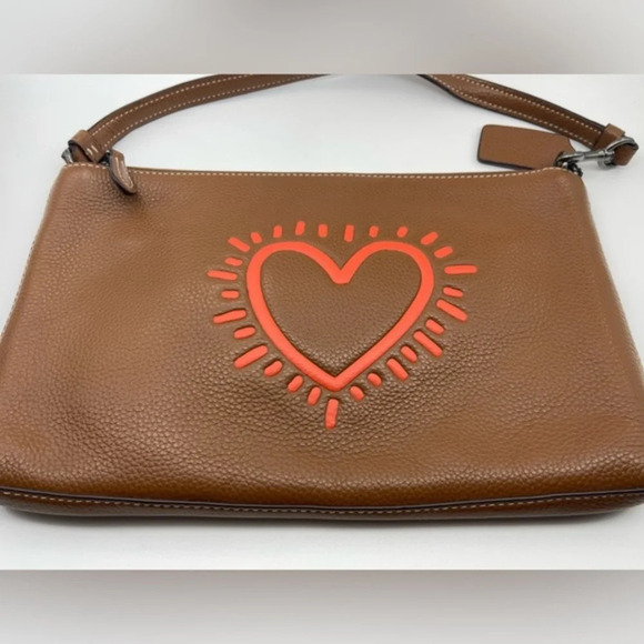 COACH x Keith Haring Leather Large Wristlet 25, Gunmetal/Saddle, NWOT - Picture 15 of 15